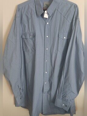 M66 GC Blue Mens Western Shirt Subtle Geometric Print long-sleeve 3XLT